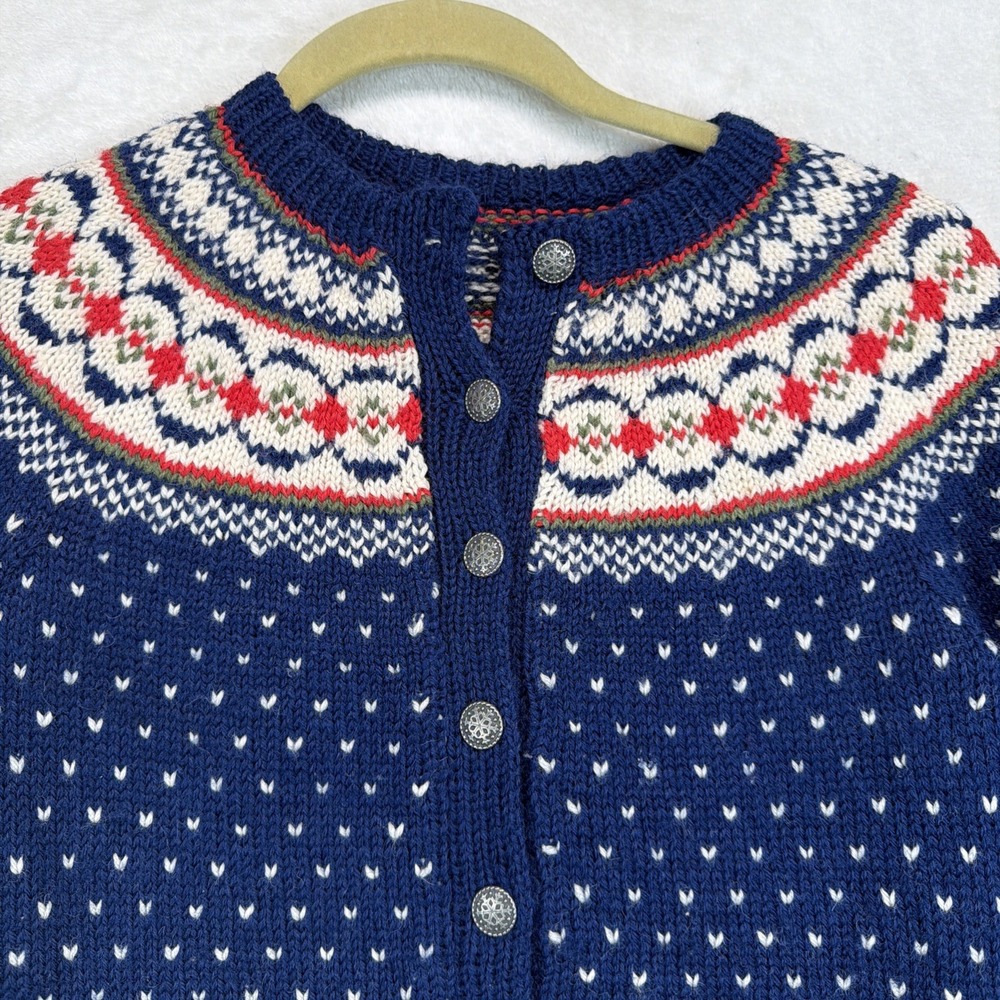 Vintage Norwegian Wool Cardigan Girls 5/6 Nordic Fair Isle Ski Sweater